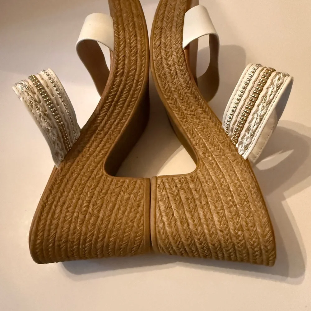 Toscanella Enable White Braided-Trim Platform Wedge Sandals Women’s 8.5 NEW